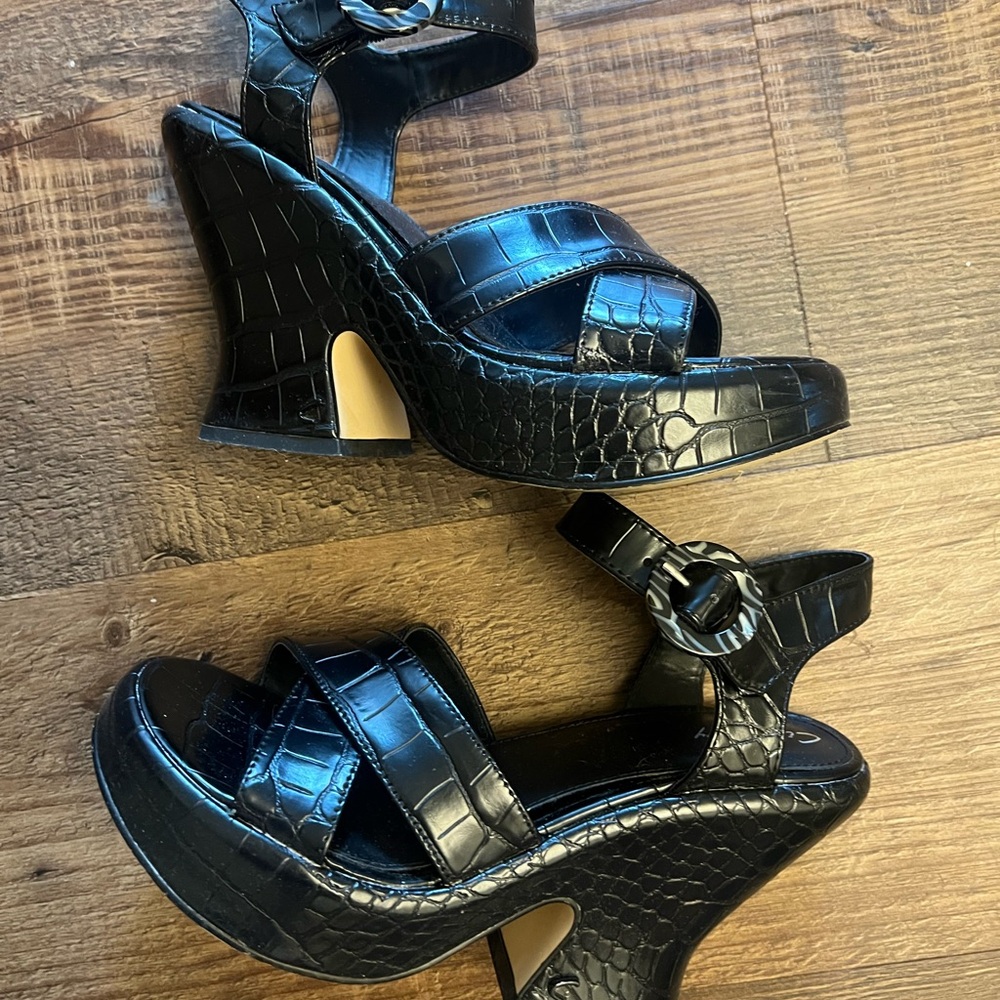 Circus NY Black Crocodile Platform Heels